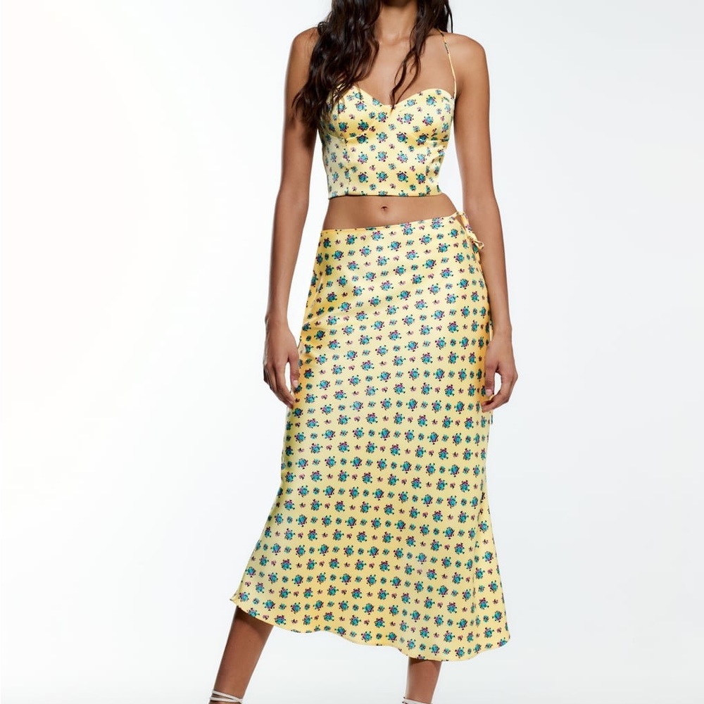 Zara Printed Satin skirt and bustier top set